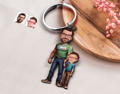 BK Gift Kişiye Özel Baba Oğul Tasarımlı Ahşap Karikatür Anahtarlık-21, Aileye Hediye , Arkadaşa Hediye, Karikatürlü Anahtarlık