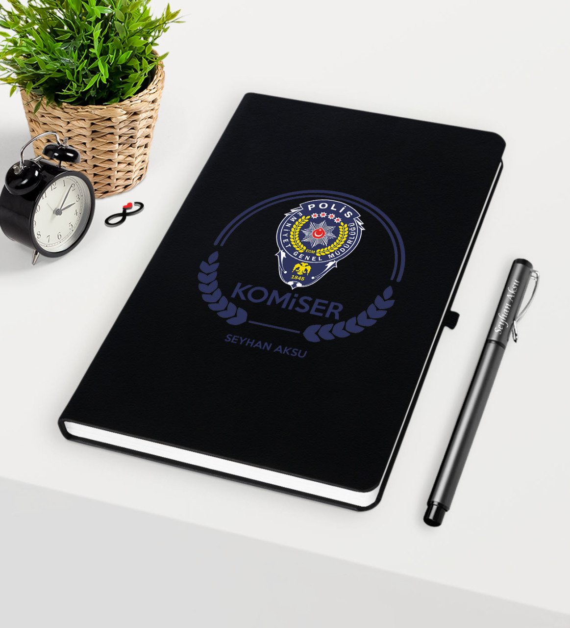 Kişiye Özel Komiser Temalı Siyah Defter Kalem Seti - 2