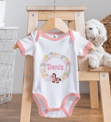 BK Kids Kişiye Özel İsimli Pembe Bebek Body Zıbın ve Mama Önlüğü Hediye Seti-24