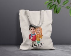 BK Gift Kişiye Özel Sevgililer Karikatürlü Kanvas Bez Çanta, Baskılı Omuz Çantası, Alışveriş Çantası, Plaj Çantası, Sevgiliye Hediye-28
