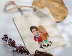 BK Gift Kişiye Özel Sevgililer Karikatürlü Kanvas Bez Çanta, Baskılı Omuz Çantası, Alışveriş Çantası, Plaj Çantası, Sevgiliye Hediye-28