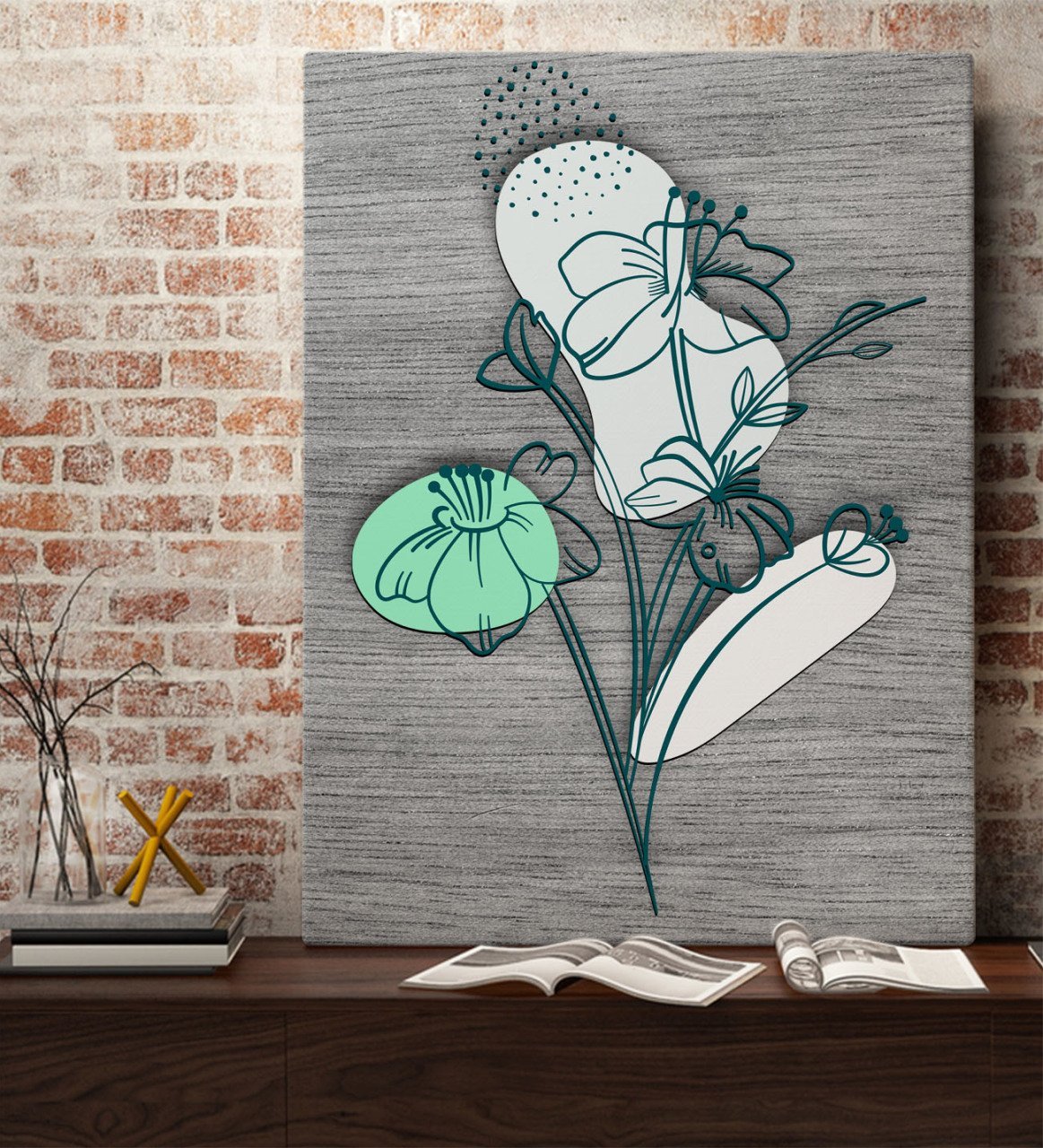 BK Home Minimal Çiçekler Tasarımlı Kanvas Tablo 70x100cm-3