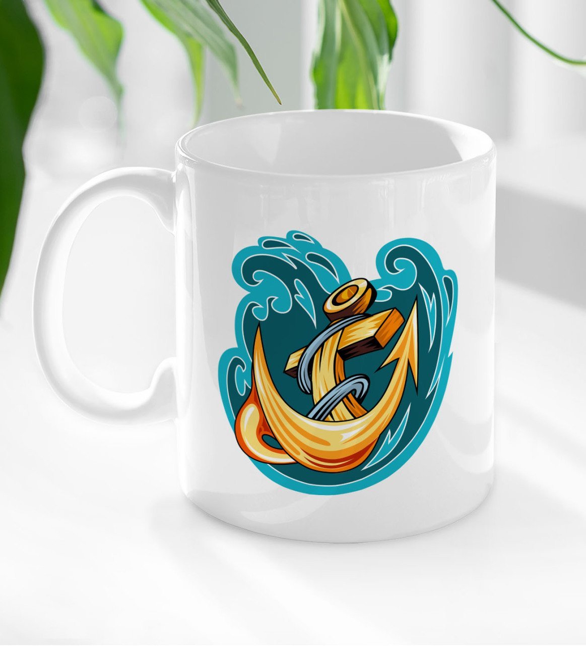 BK Gift Çapa Tasarımlı Beyaz Kupa Bardak-1