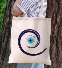 BK Gift Nazar Boncuğu Tasarımlı Kanvas Bez Çanta, Baskılı Omuz Çantası, Alışveriş Çantası, Plaj Çantası, Arkadaşa Hediye-4
