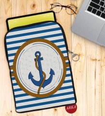 BK Gift Çapa Tasarımlı Taşınabilir Koruyucu Tablet Kılıfı & Organizer Çanta - Siyah-1