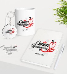 Kişiye Özel Canım Öğretmenim Kupa Anahtarlık Beyaz Defter Kalem Hediye Seti-1
