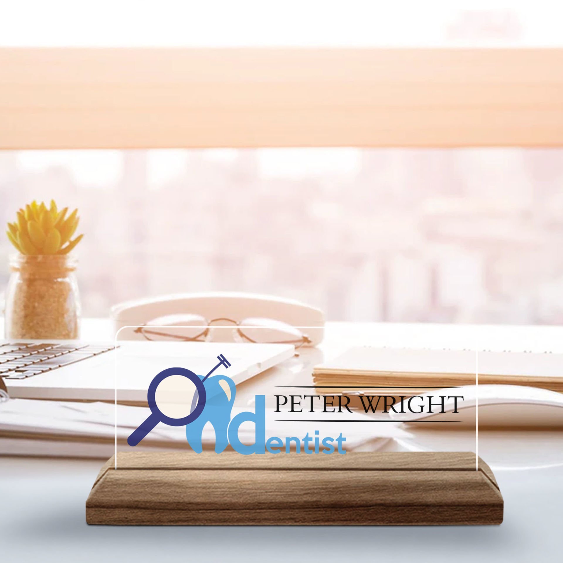 BK Gift Kişiye Özel İsimli Diş Hekimi Temalı Ahşap Tabanlı Akrilik Masa İsimliği-4, Ofis Dekoru, Mesleki Hediye, Ofis Hediyeleri