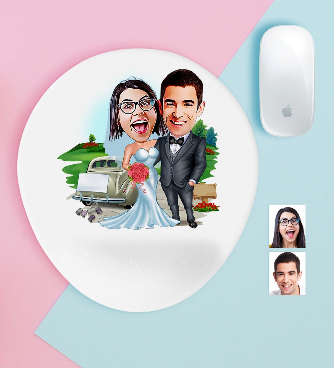 Kişiye Özel Evleniyoruz Karikatürlü Bilek Destekli Mouse Pad-1