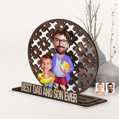 BK Gift Kişiye Özel 3 Katmanlı Baba-Oğul Karikatürlü Ahşap Biblo-9, Babaya Hediye, Babalar Günü Hediyeleri