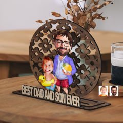 BK Gift Kişiye Özel 3 Katmanlı Baba-Oğul Karikatürlü Ahşap Biblo-9, Babaya Hediye, Babalar Günü Hediyeleri