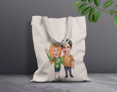 BK Gift Kişiye Özel Sevgililer Karikatürlü Kanvas Bez Çanta, Baskılı Omuz Çantası, Alışveriş Çantası, Plaj Çantası, Sevgiliye Hediye-30