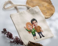 BK Gift Kişiye Özel Sevgililer Karikatürlü Kanvas Bez Çanta, Baskılı Omuz Çantası, Alışveriş Çantası, Plaj Çantası, Sevgiliye Hediye-30