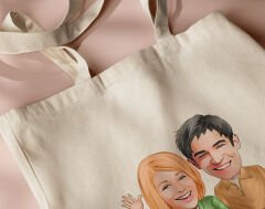 BK Gift Kişiye Özel Sevgililer Karikatürlü Kanvas Bez Çanta, Baskılı Omuz Çantası, Alışveriş Çantası, Plaj Çantası, Sevgiliye Hediye-30