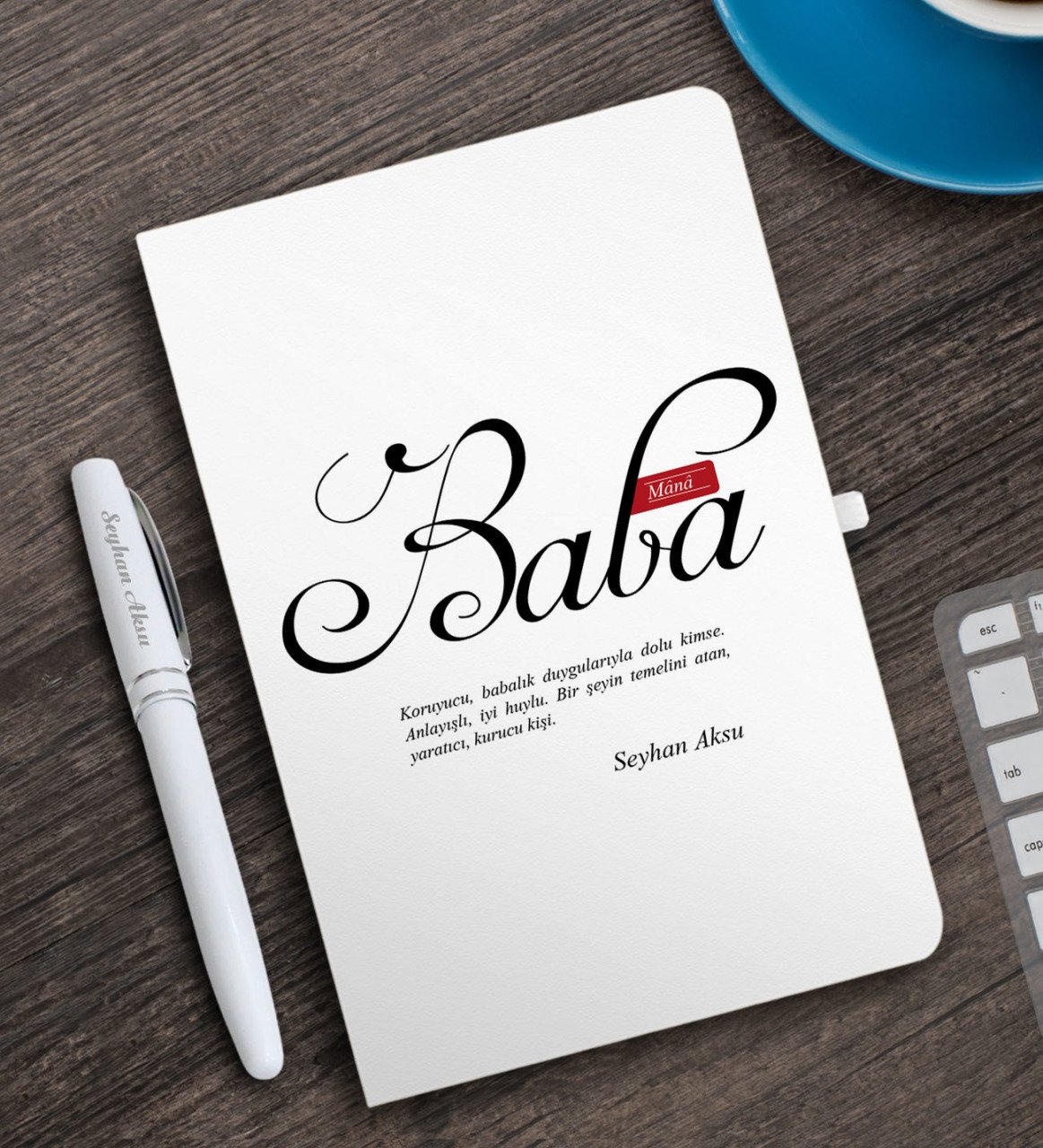 Kişiye Özel Mânâ Baba Beyaz Defter ve Kalem Hediye Seti