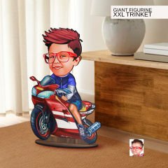 BK Gift Kişiye Özel Motorcu Çocuk Karikatürlü Büyük Boy Ahşap Biblo-1 Arkadaşa Hediye , Sevgiliye Hediye, Kişiye Özel Biblolar