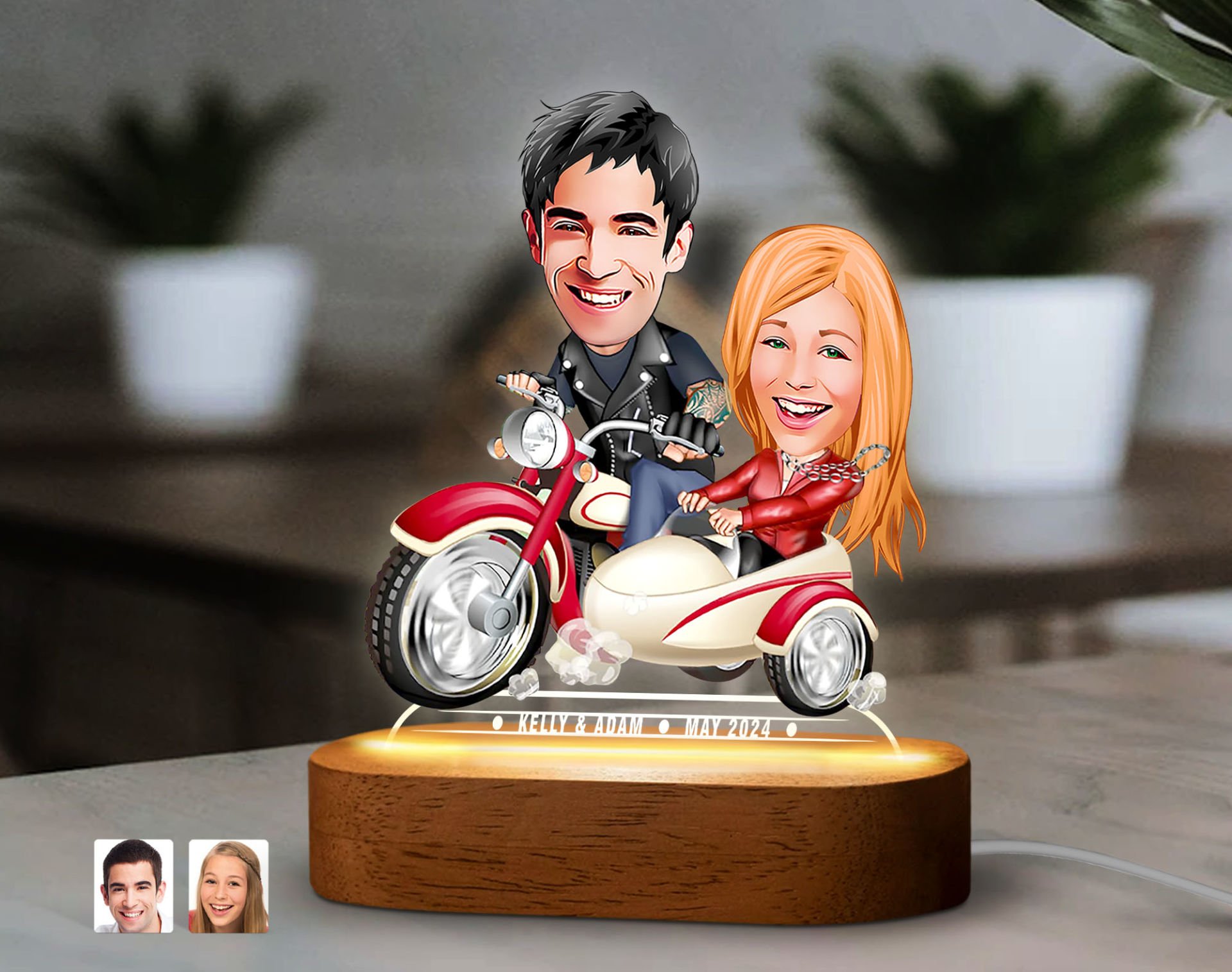 BK Gift Kişiye Özel Sevgili Karikatürlü Dekoratif 3D Biblo LED Işıklı Gece Lambası-11, Sevgiliye Hediye, Yıl Dönümü Hediyesi