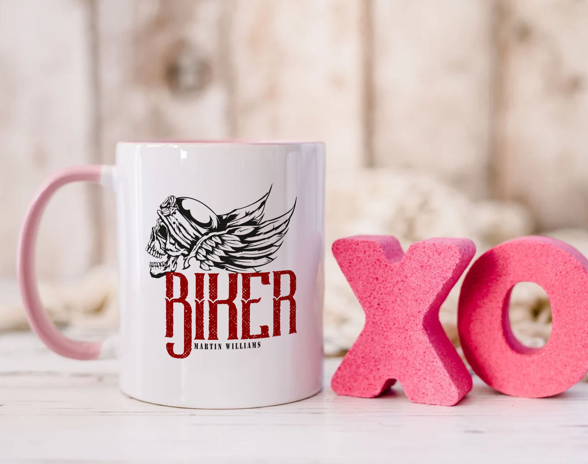 BK Gift Kişiye Özel Motorcu Temalı Pembe Kupa Bardak-10, Arkadaşa Hediye, Sevgiliye Hediye