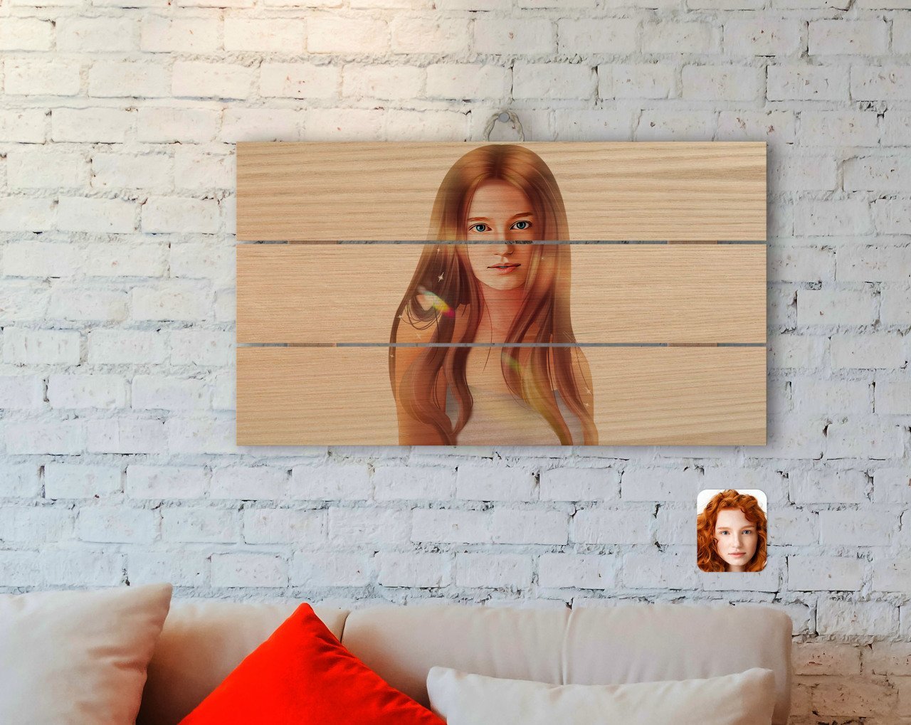 Kişiye Özel Kadın Soyut Karikatürlü Otantik Ahşap Palet Tablo-20