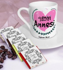 Kişiye Özel Dünyanın En İyi Annesi Türk Kahvesi Fincanı ve Çikolata Seti - 11