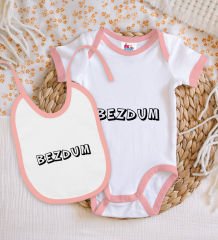 BK Kids Bezdum Tasarımlı Pembe Bebek Body Zıbın ve Mama Önlüğü Hediye Seti-2