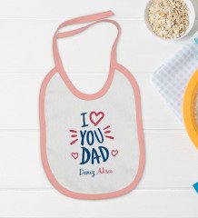 BK Kids Kişiye Özel I Love You Dad Tasarımlı Pembe Bebek Body Zıbın ve Mama Önlüğü Hediye Seti