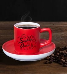 BK Gift Kişiye Özel İsimli Mat Kırmızı Renk Türk Kahvesi Fincanı-3, Renkli Türk Kahvesi Fincanı