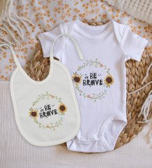 BK Kids Bee Brave Tasarımlı Bebek Body Zıbın ve Mama Önlüğü Hediye Seti - Model 2