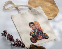 BK Gift Kişiye Özel Sevgililer Karikatürlü Kanvas Bez Çanta, Baskılı Omuz Çantası, Alışveriş Çantası, Plaj Çantası, Sevgiliye Hediye-31
