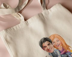 BK Gift Kişiye Özel Sevgililer Karikatürlü Kanvas Bez Çanta, Baskılı Omuz Çantası, Alışveriş Çantası, Plaj Çantası, Sevgiliye Hediye-31