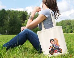 BK Gift Kişiye Özel Sevgililer Karikatürlü Kanvas Bez Çanta, Baskılı Omuz Çantası, Alışveriş Çantası, Plaj Çantası, Sevgiliye Hediye-31