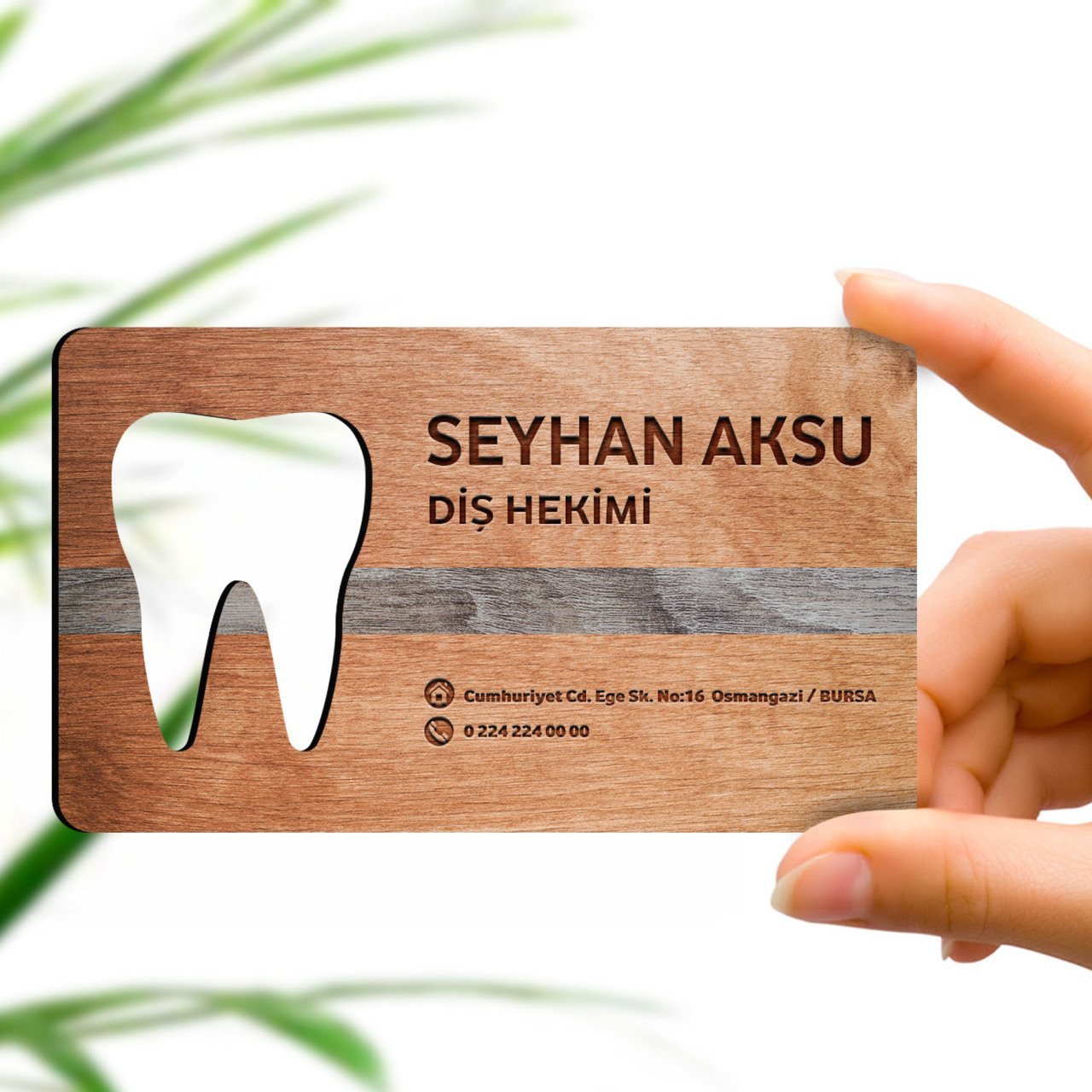 Kişiye Özel Mesleki Diş Hekimi Ahşap Kartvizit (Model 3) 50 ADET