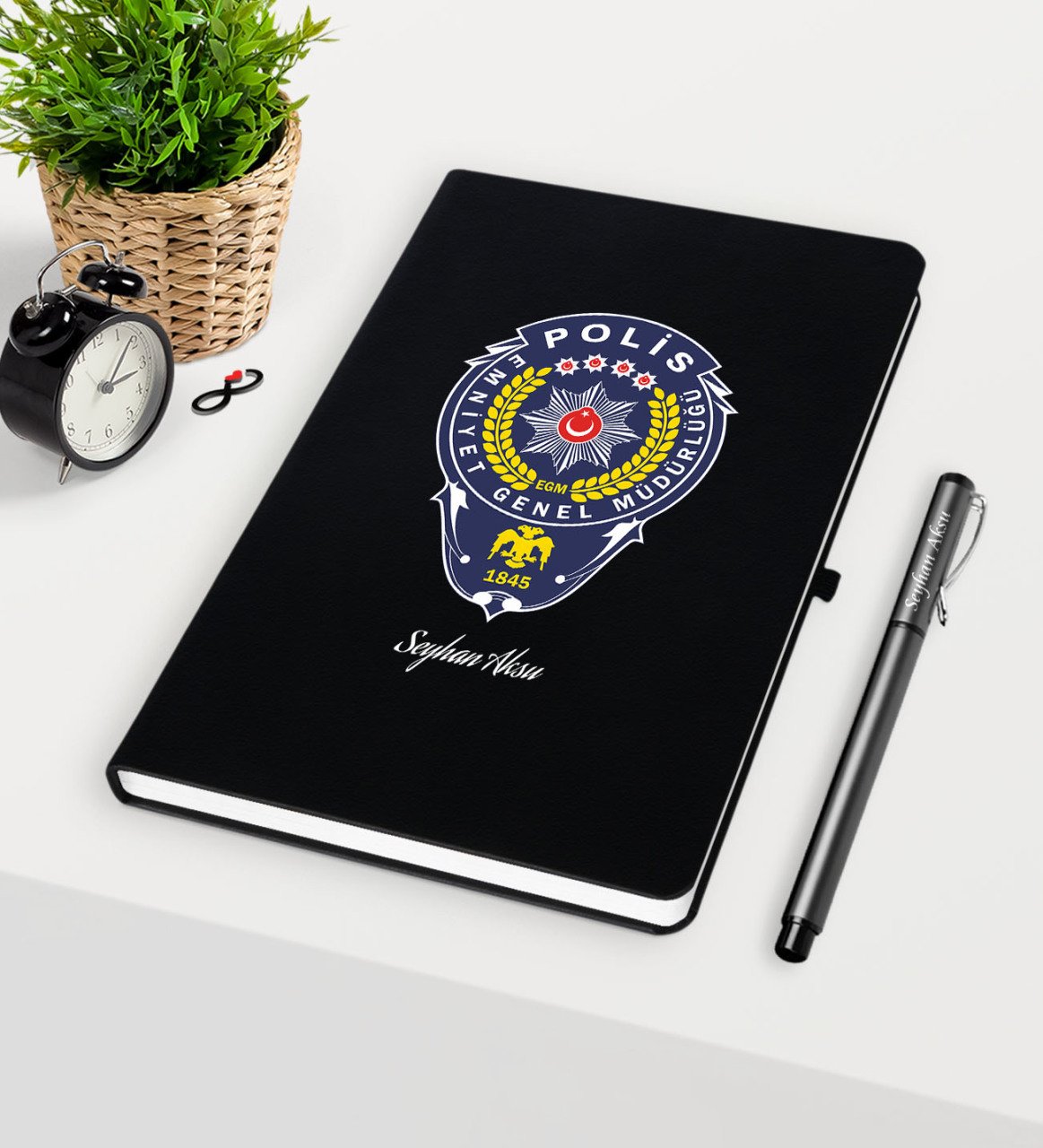 Kişiye Özel Polis Temalı Siyah Defter Kalem Seti - 2