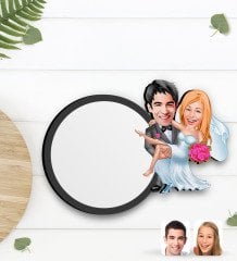 Kişiye Özel Evleniyoruz Karikatürlü Ahşap Bardak Altlığı-9