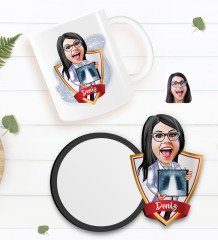 Kişiye Özel Kadın Radyolojist Karikatürlü Beyaz Kupa ve Ahşap Bardak Altlığı Hediye Seti-1