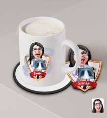 Kişiye Özel Kadın Radyolojist Karikatürlü Beyaz Kupa ve Ahşap Bardak Altlığı Hediye Seti-1