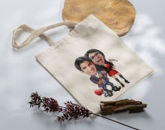 BK Gift Kişiye Özel Sevgililer Karikatürlü Kanvas Bez Çanta, Baskılı Omuz Çantası, Alışveriş Çantası, Plaj Çantası, Sevgiliye Hediye-32