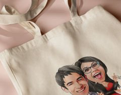 BK Gift Kişiye Özel Sevgililer Karikatürlü Kanvas Bez Çanta, Baskılı Omuz Çantası, Alışveriş Çantası, Plaj Çantası, Sevgiliye Hediye-32