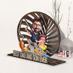 BK Gift Kişiye Özel 3 Katmanlı Baba-Oğul Karikatürlü Ahşap Biblo-12, Babaya Hediye, Babalar Günü Hediyeleri