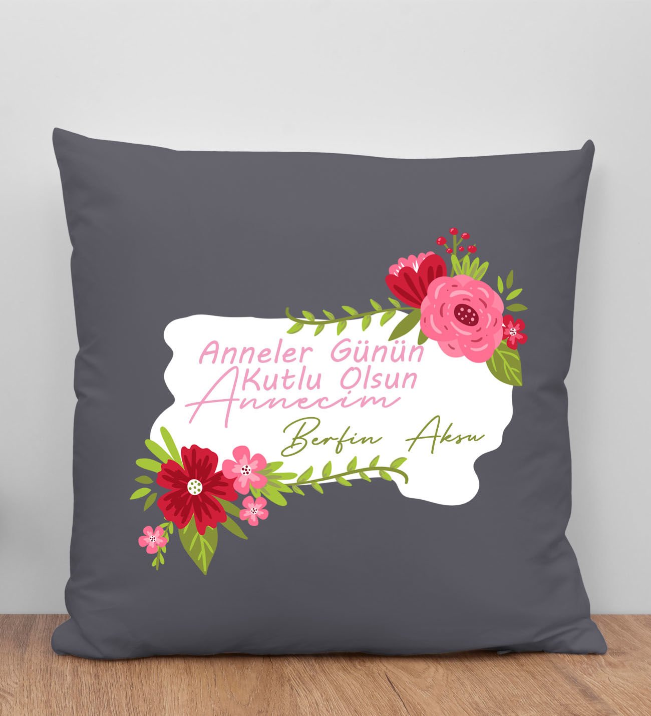 BK Gift Kişiye Özel İsimli Anneler Günü Tasarımlı Antrasit Kırlent Yastık, Anneye Hediye, Ev Dekorasyonu, Anneler Günü Hediyesi-6