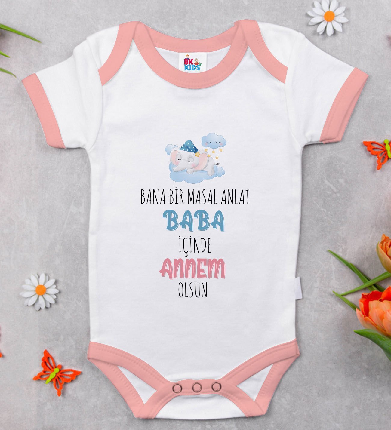 BK Kids Maşallah Tasarımlı Pembe Bebek Body Zıbın-1