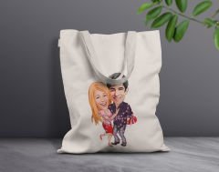 BK Gift Kişiye Özel Sevgililer Karikatürlü Kanvas Bez Çanta, Baskılı Omuz Çantası, Alışveriş Çantası, Plaj Çantası, Sevgiliye Hediye-33