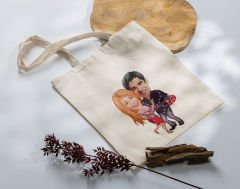 BK Gift Kişiye Özel Sevgililer Karikatürlü Kanvas Bez Çanta, Baskılı Omuz Çantası, Alışveriş Çantası, Plaj Çantası, Sevgiliye Hediye-33