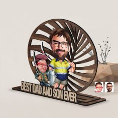 BK Gift Kişiye Özel 3 Katmanlı Baba-Oğul Karikatürlü Ahşap Biblo-13, Babaya Hediye, Babalar Günü Hediyeleri