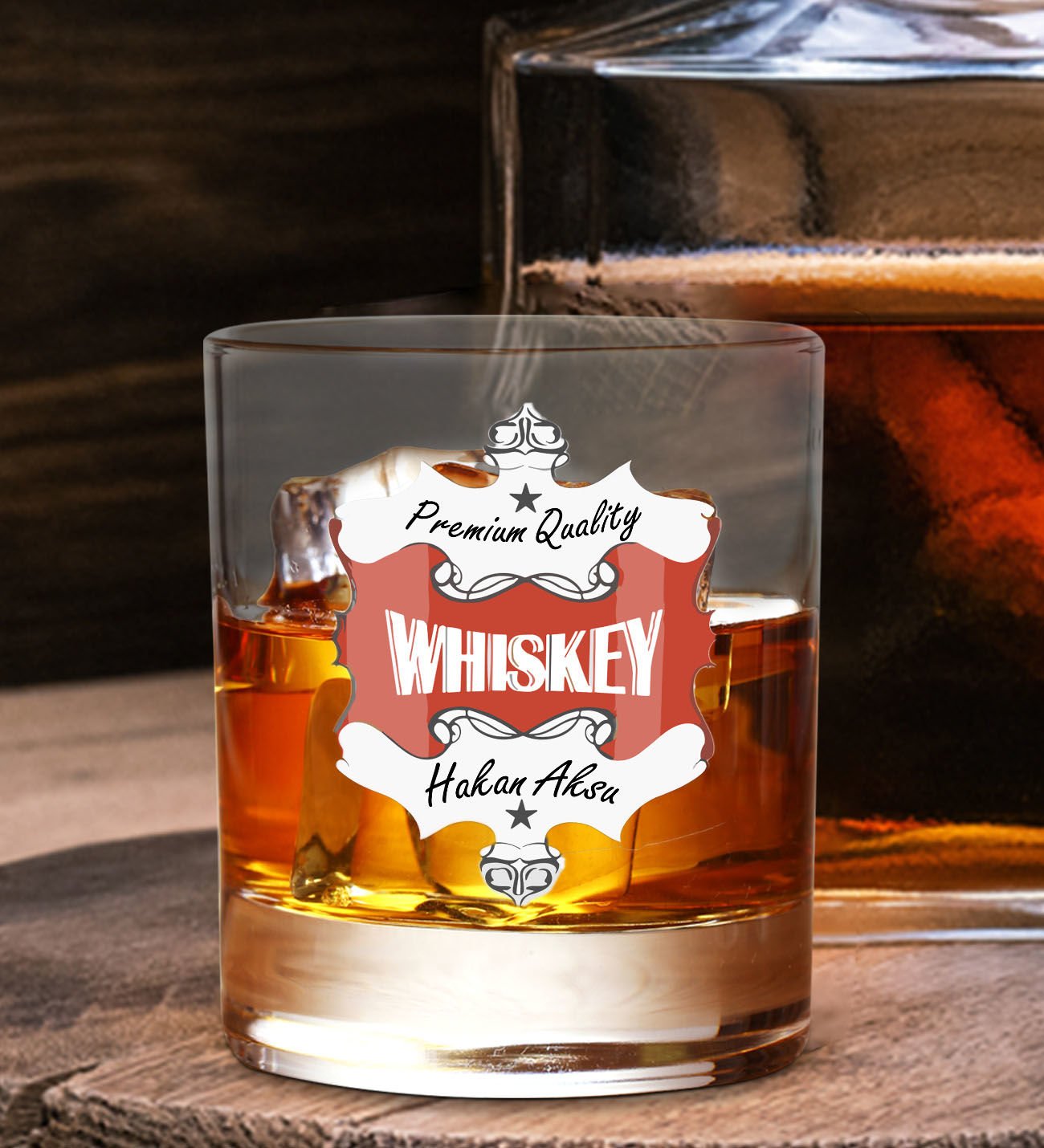 BK Gift Kişiye Özel İsimli DTF Premium Whiskey Tasarımlı Viski Kadehi-1, Arkadaşa Hediye, Sevgiliye Hediye