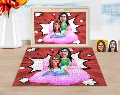 Kişiye Özel Anne Kız Karikatürlü 1000 Parça Profesyonel Puzzle-3