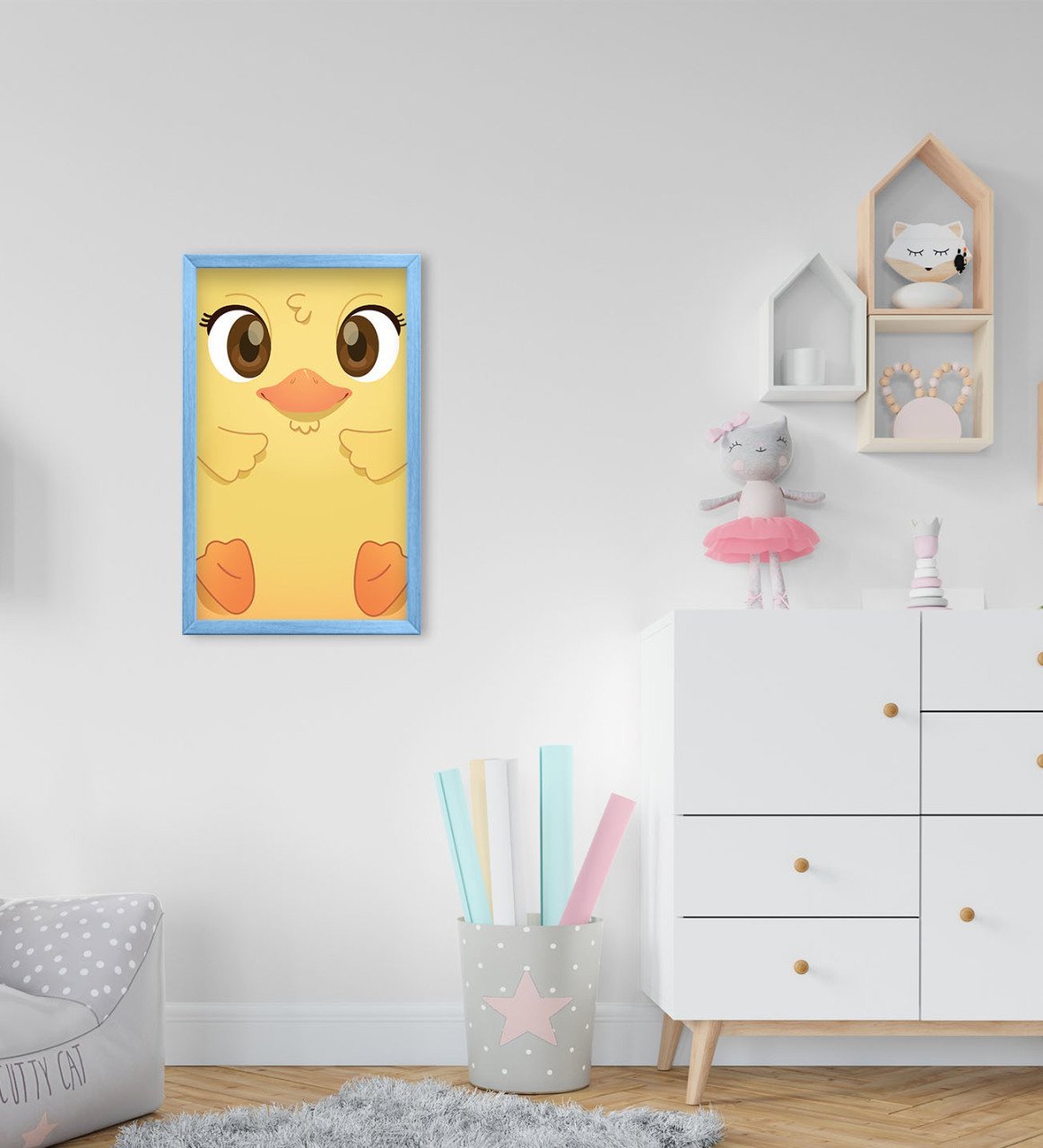 BK Home Sevimli Ördek Tasarımlı Dekoratif Mavi Ahşap Çerçeveli Çocuk Odası Tablo-2