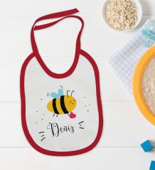 BK Kids Kişiye Özel İsimli Kırmızı Bebek Mama Önlüğü-32