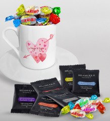 Kişiye Özel Sevgililer Günü Türk Kahvesi Fincanı Selamlique Karışık Türk Kahvesi ve Haribo Şeker Hediye Seti-47
