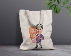 BK Gift Kişiye Özel Sevgililer Karikatürlü Kanvas Bez Çanta, Baskılı Omuz Çantası, Alışveriş Çantası, Plaj Çantası, Sevgiliye Hediye-34