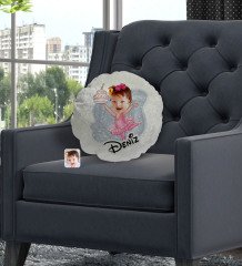 Kişiye Özel İsimli Bebek Doğum Günü Karikatürlü Yuvarlak Dekoratif Kırlent Yastık-3
